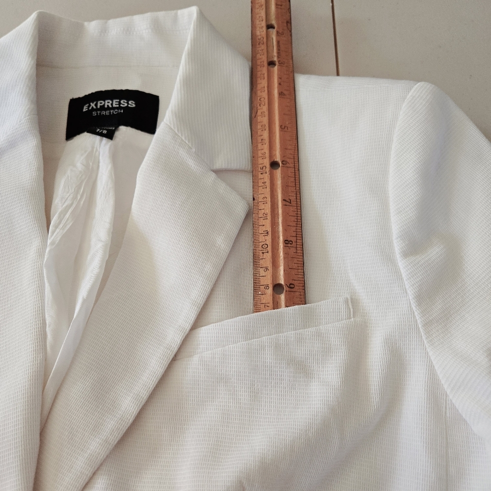 Vintage Express Stretch Blazer Jacket Size 7/8 White Lined 2 Button Pockets - Picture 7 of 16